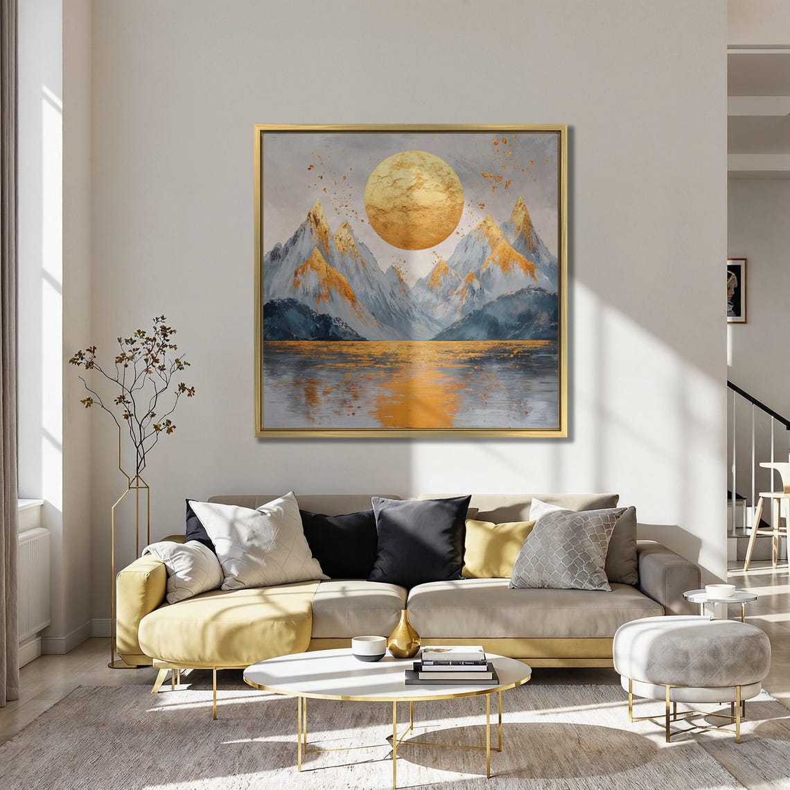 Golden Moon Over Blue Mountains and Still Water Reflection Poster - Image 5