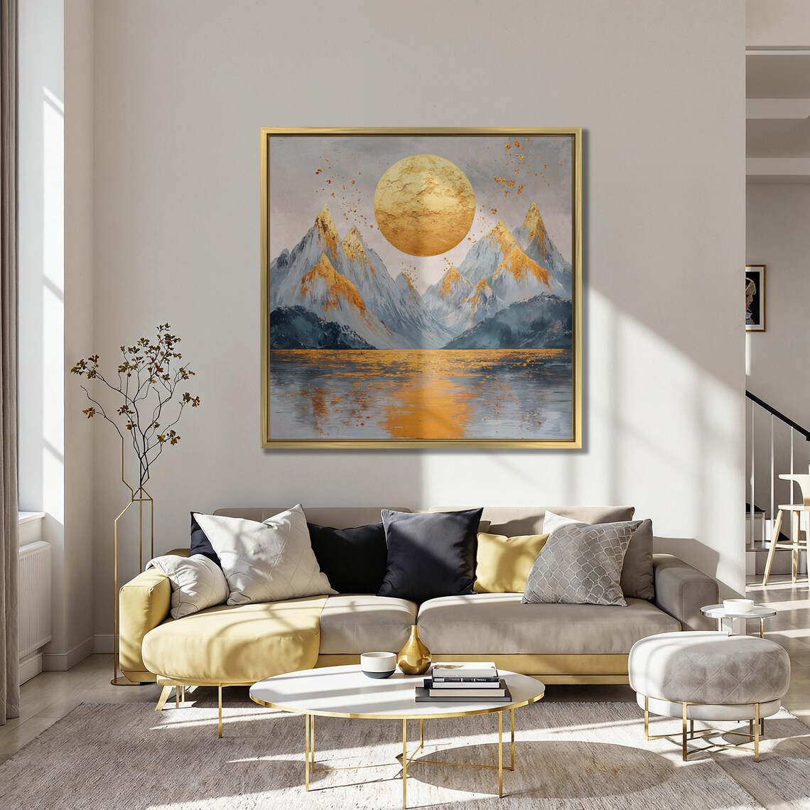 Surreal Landscape Wall Art Sun And Mountain Painting Print Luxury Wall Decor Abstract Mountains Scenery Poster Ready To Hang Gift - Image 5