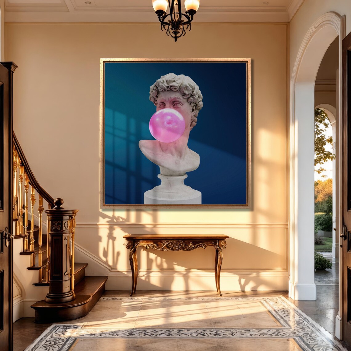 Bust Sculpture Blowing Bubble Gum, Pop Art Poster - Image 4