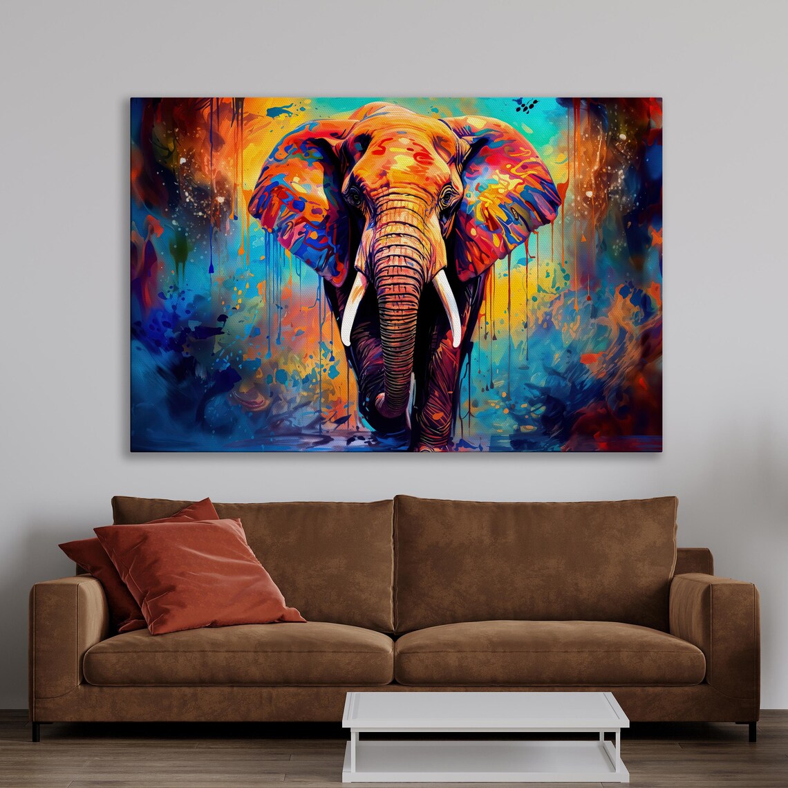 Abstract Elephant Art Print, Colorful Animal Portrait