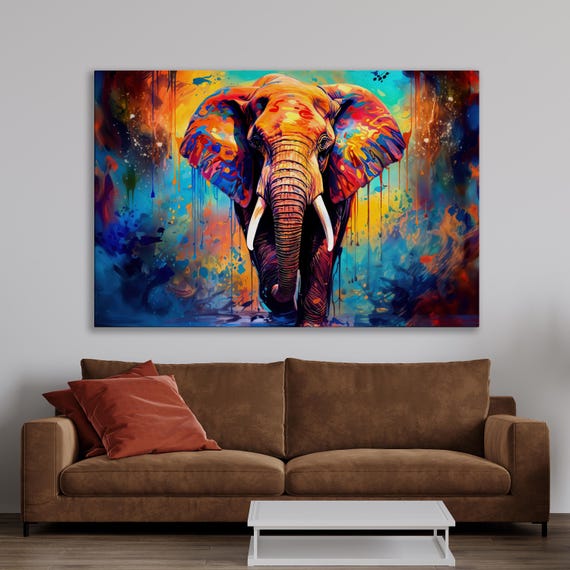 Abstract Elephant Art Print, Colorful Animal Portrait