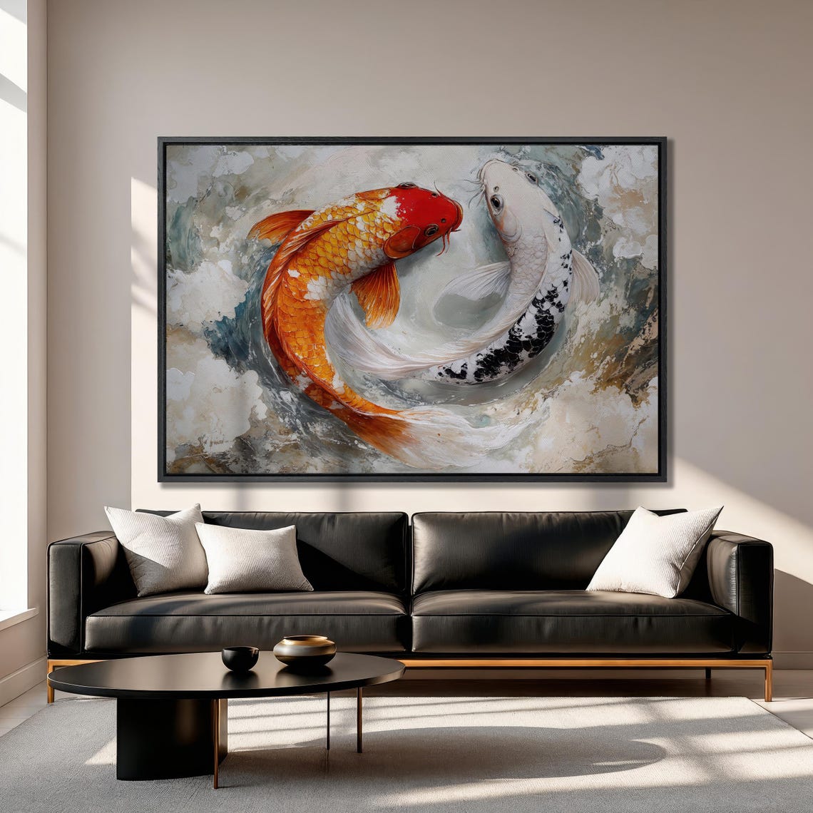 Yin Yang Koi Fish Pair Orange White Asian Inspired Pond Art Poster - Image 5