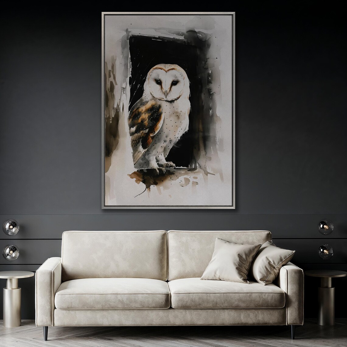 Barn Owl Watercolor Portrait Peering from Dark Hollow Art Poster - Image 2