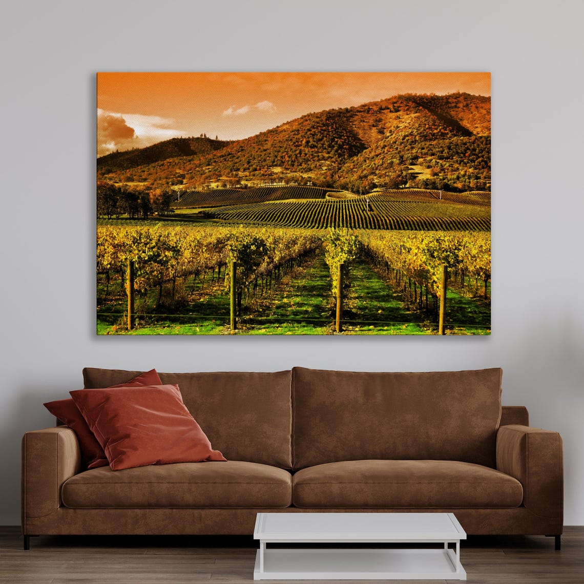 Vineyard Rows Under Golden Sunset With Rolling Hills Tuscany Poster - Image 4
