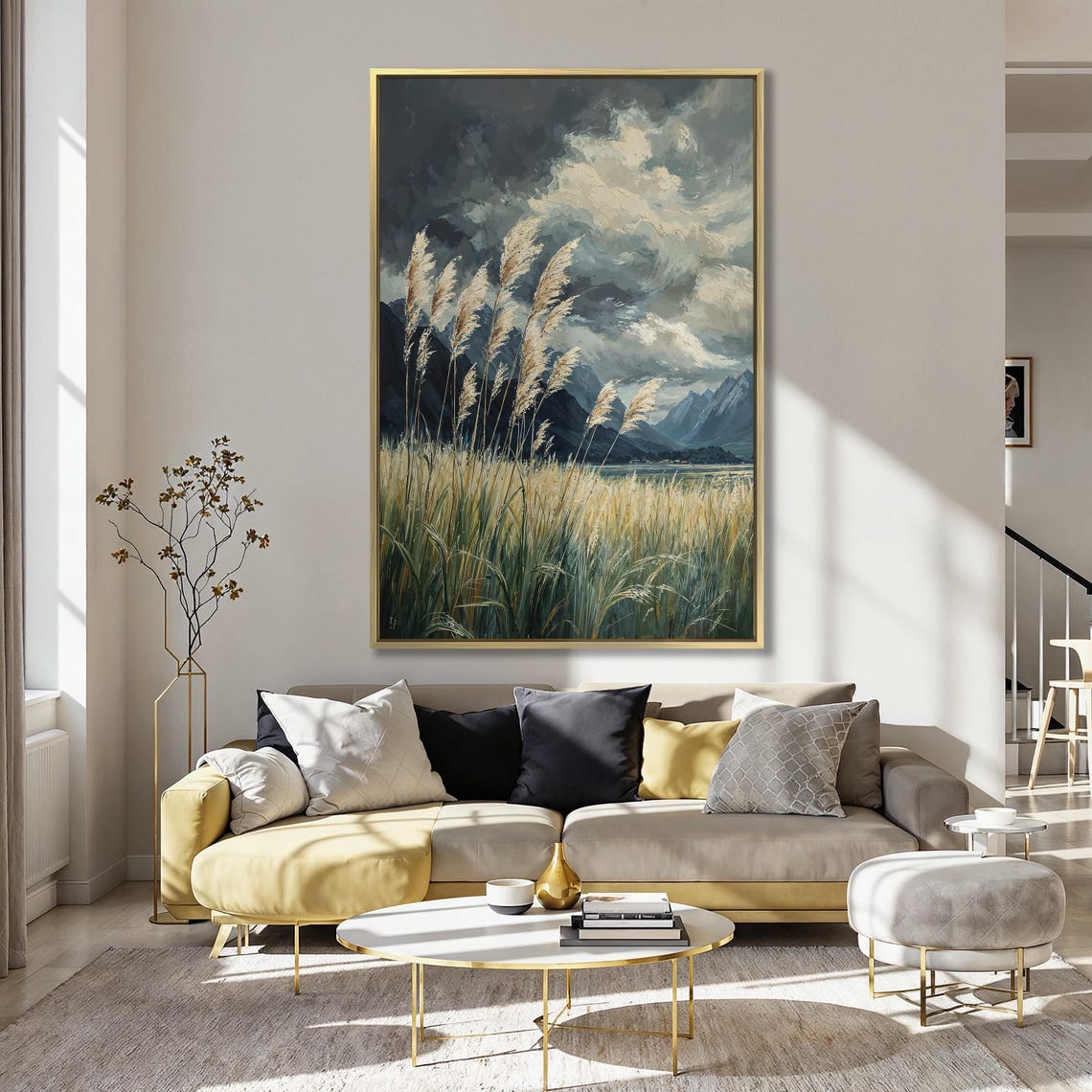 Tall Pampas Grass Swaying Before a Stormy Mountain Sky Poster - Image 5