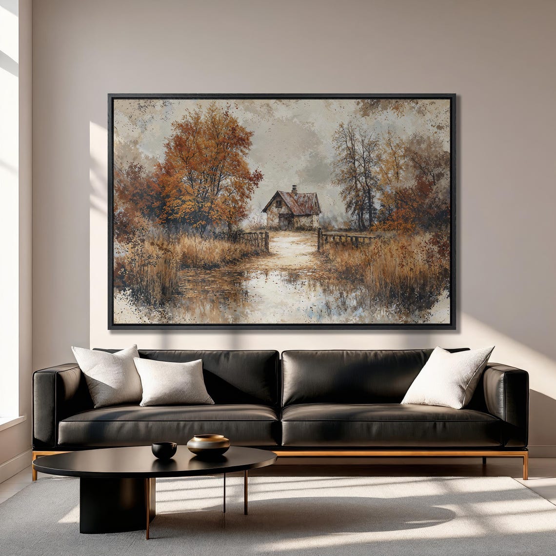Cozy Autumn Cottage Beyond Wooden Gate and Golden Trees Poster - Image 3