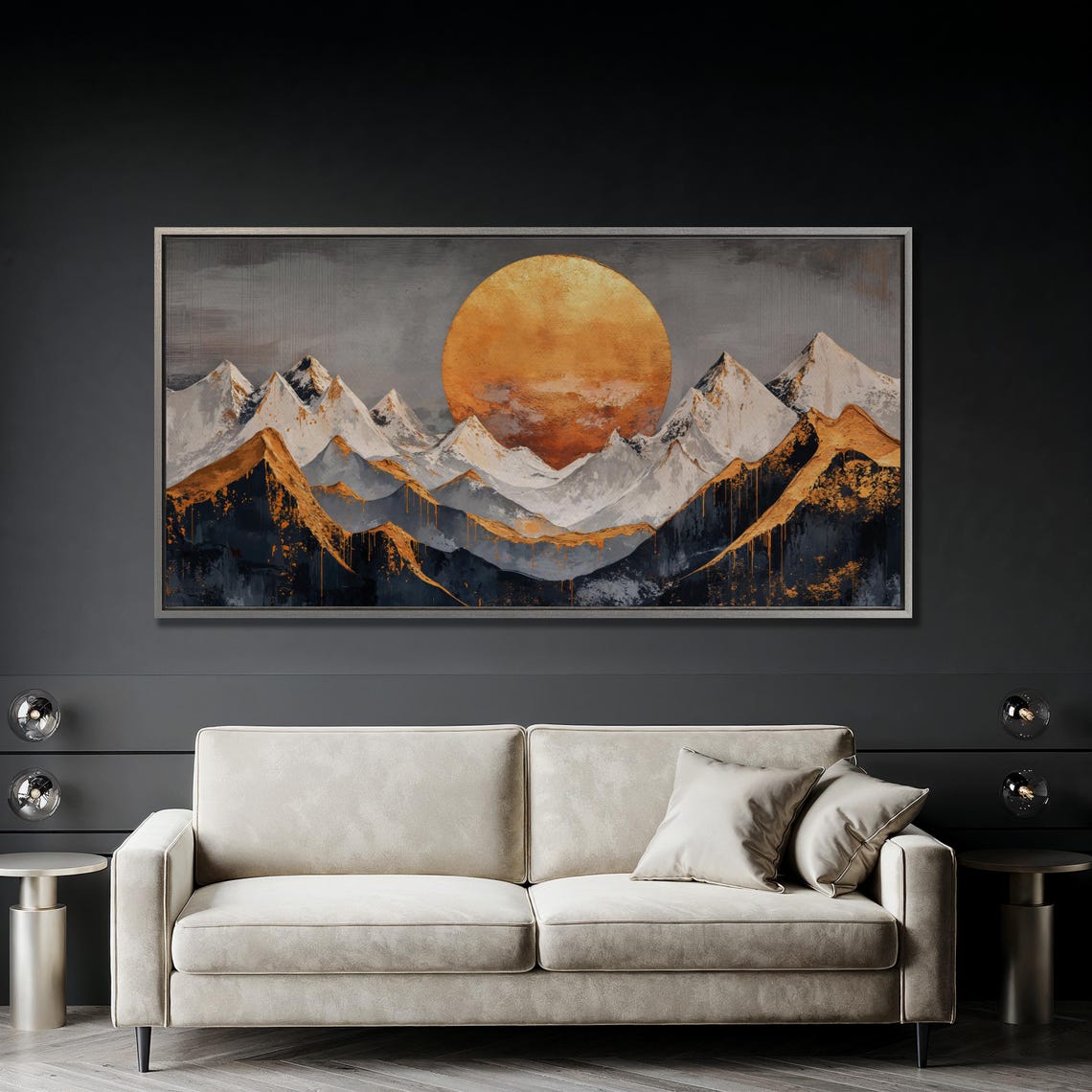 Radiant Golden Sun Above Snow Capped Mountain Peaks Landscape Poster - Image 2