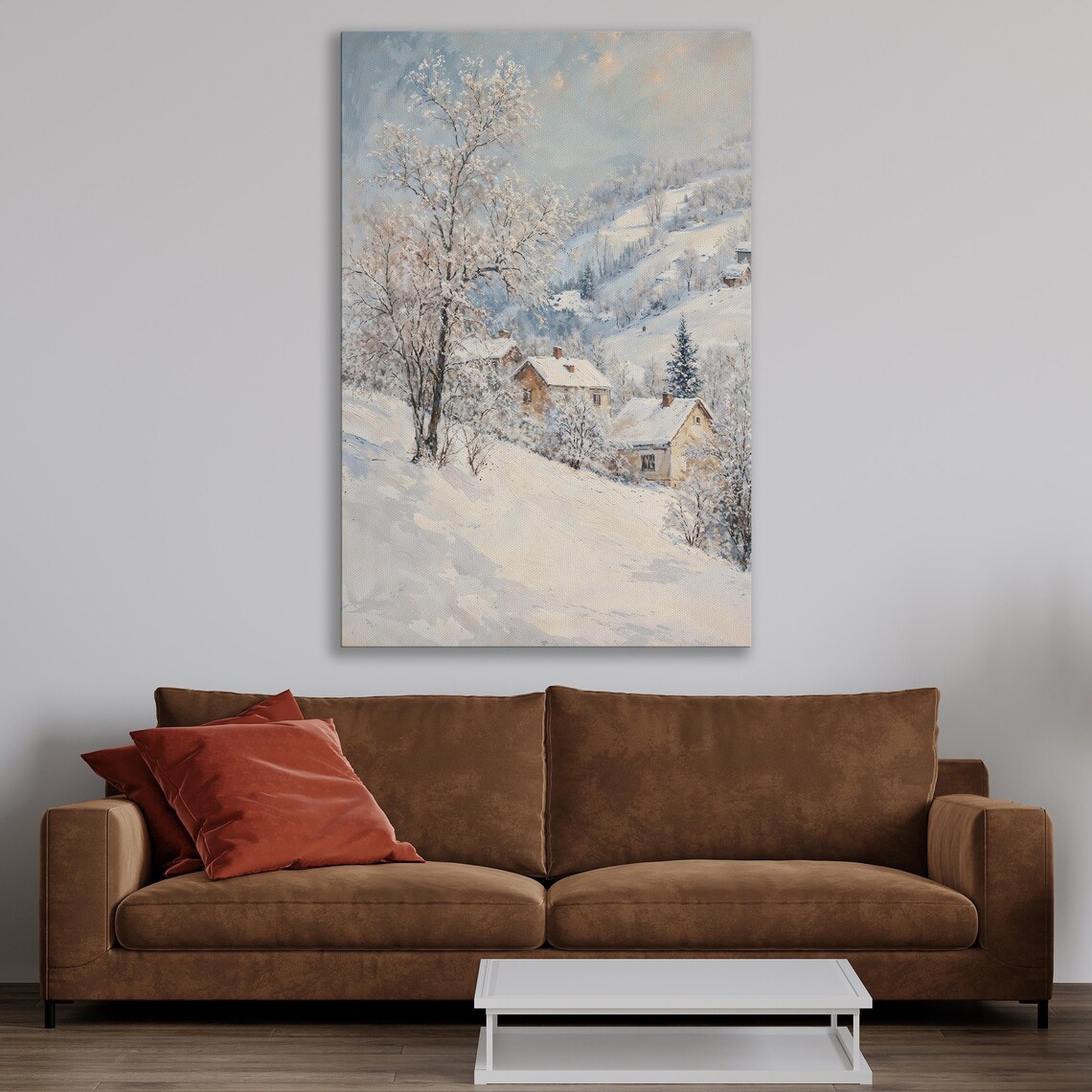 Snowy Village Houses on Hillside in Soft Winter Light Poster - Image 4