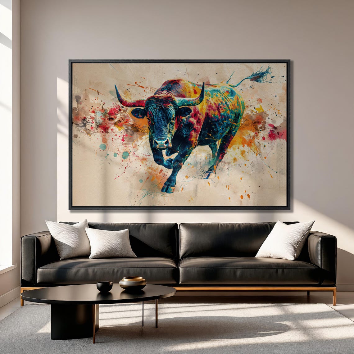 Charging Bull In Vibrant Watercolor Splash Modern Animal Art Poster - Image 4