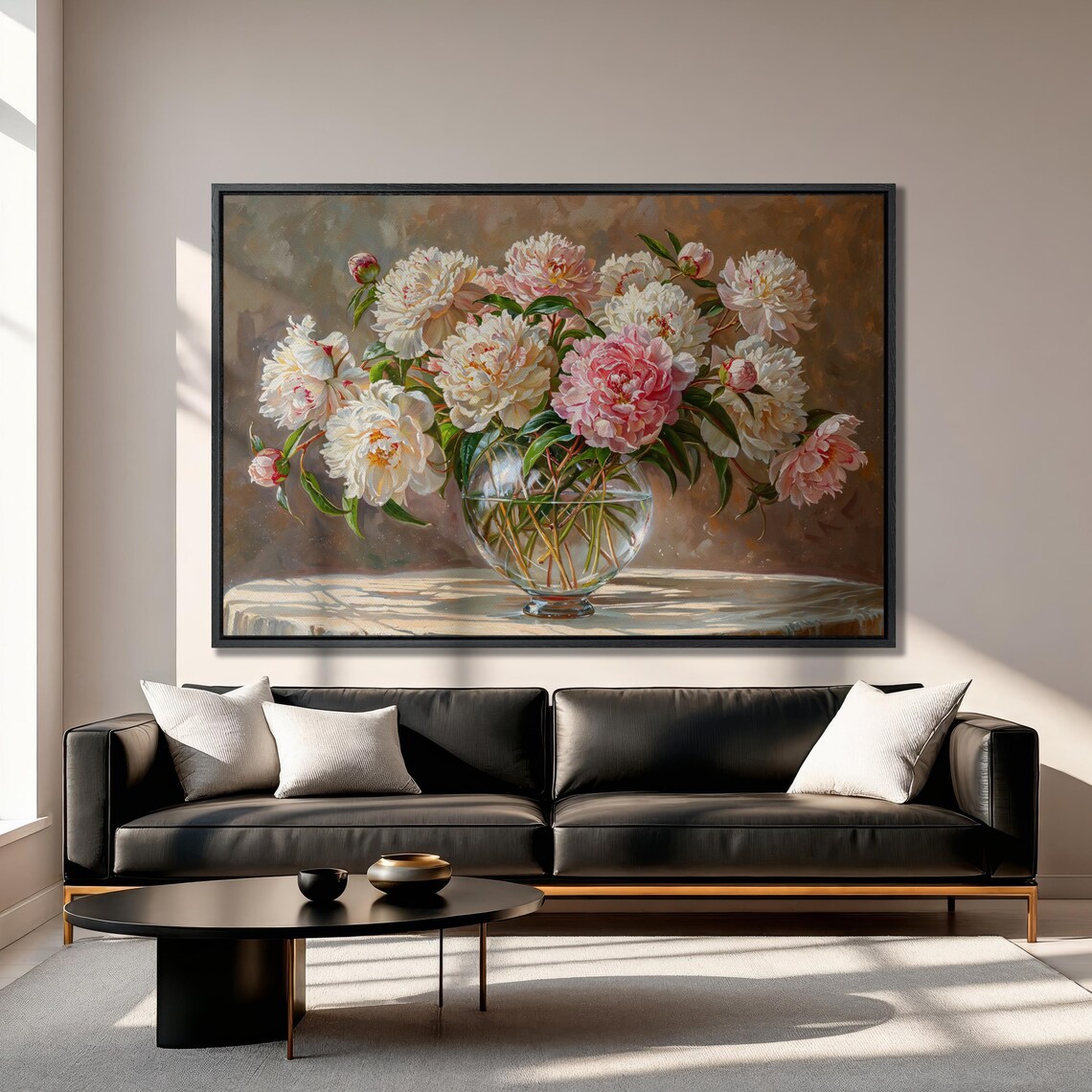 Peonies in Crystal Vase, Modern Floral Art Print - Image 2