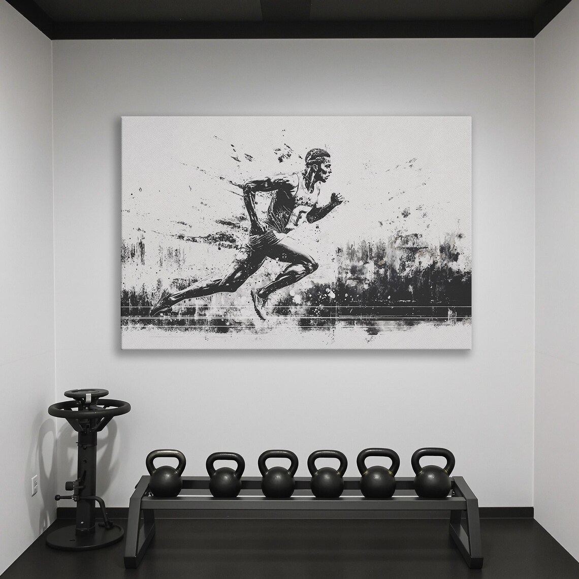 Sporty Runner, Black and White Wall Art Print - Image 2