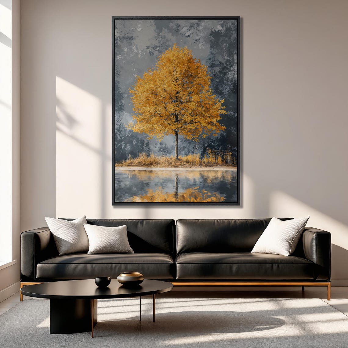 Orange Autumn Tree by a Calm Lake With Mirror Reflection Poster - Image 4