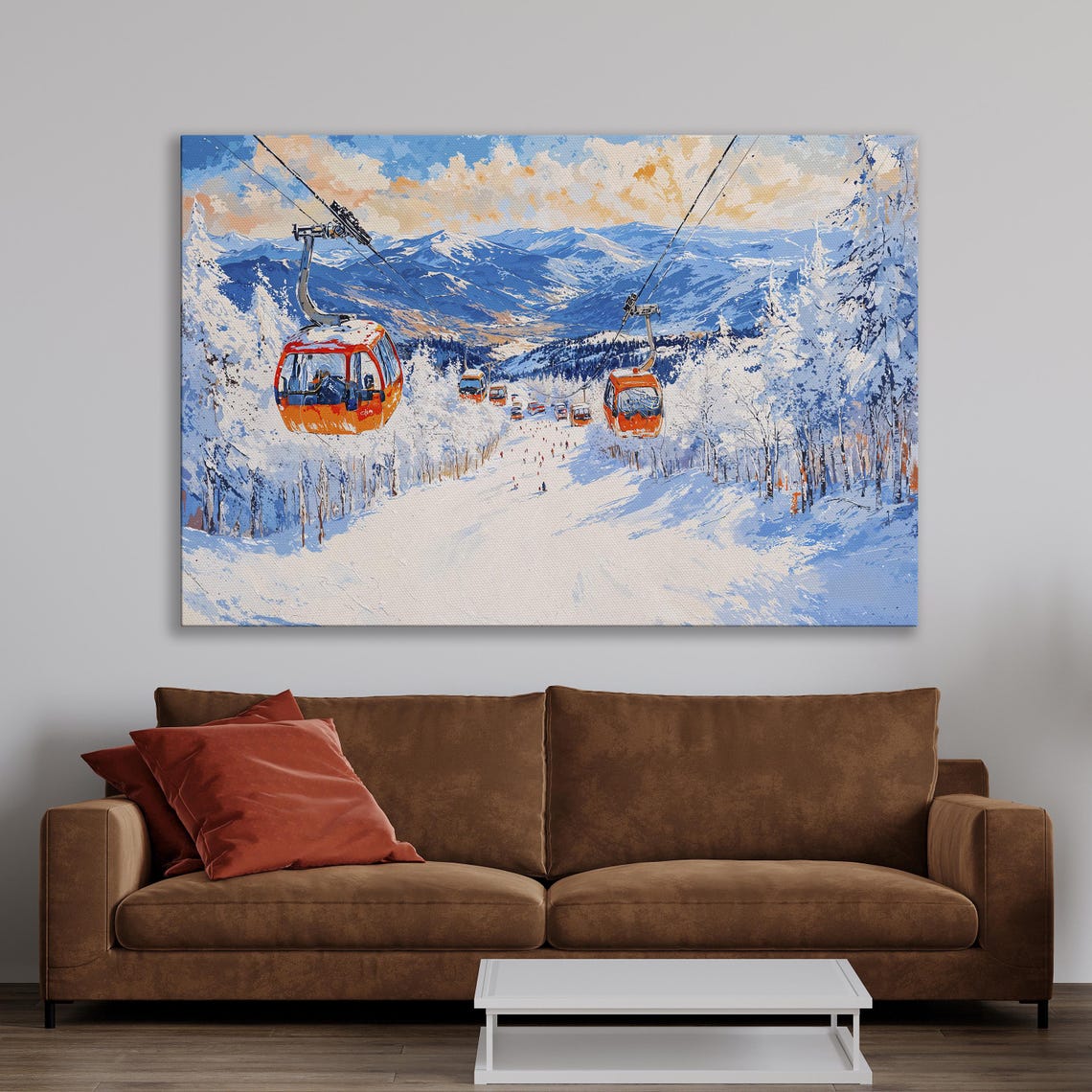 Mountain Ski Resort Framed Wall Art Snowy Mountains Landscape Painting Print Winter Decor Snow Scenery Poster Ready To Hang Gift - Image 2