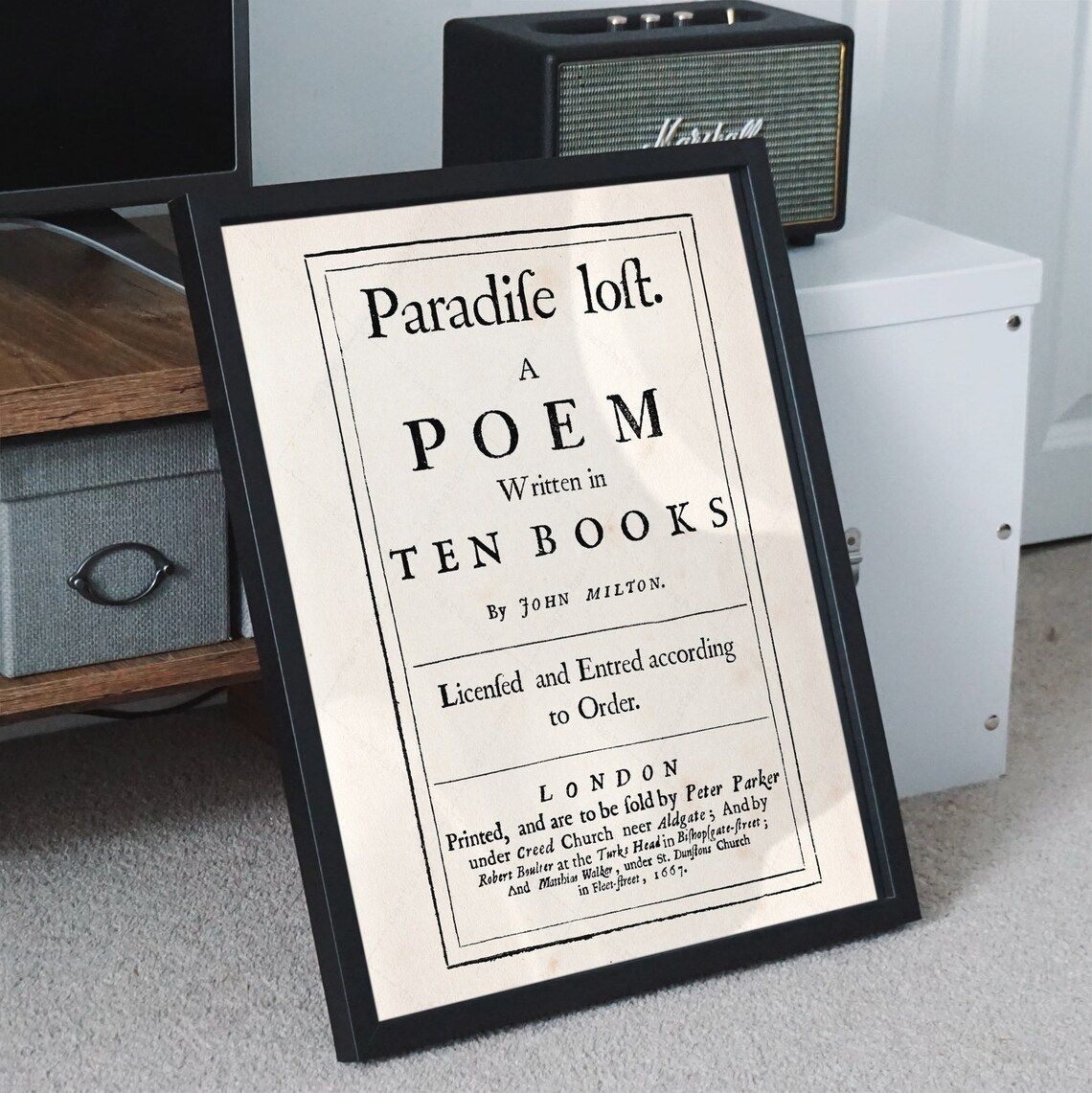 John Milton Paradise Lost 1667 First Edition Title Page Vintage Art Print - Image 2