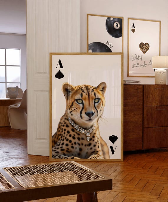 Ace Card Cheetah Print Leopard Wall Art Minimalistic Bar Cart Decor Trendy Gallery Fashion Bedroom