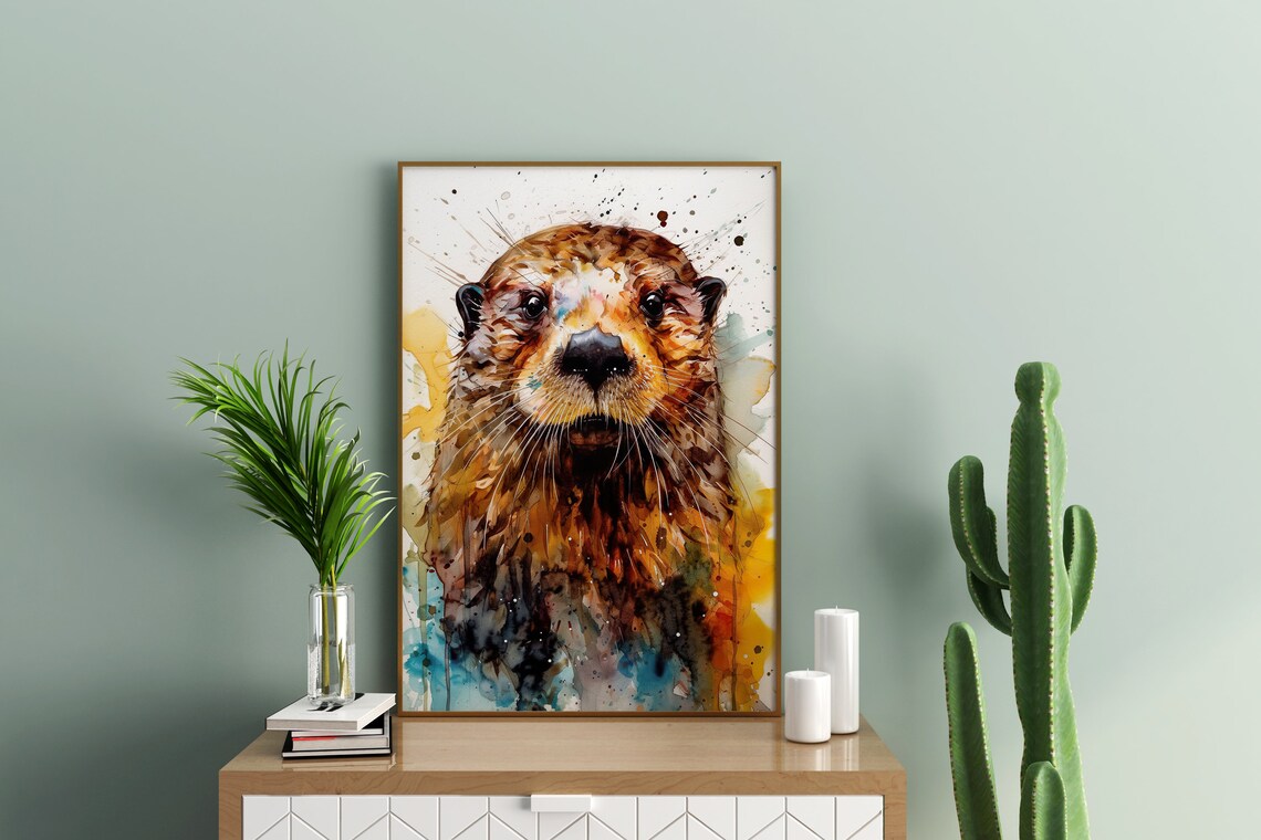 Sea Otter Portrait Colorful Watercolor Ocean Animal Art Poster - Image 3