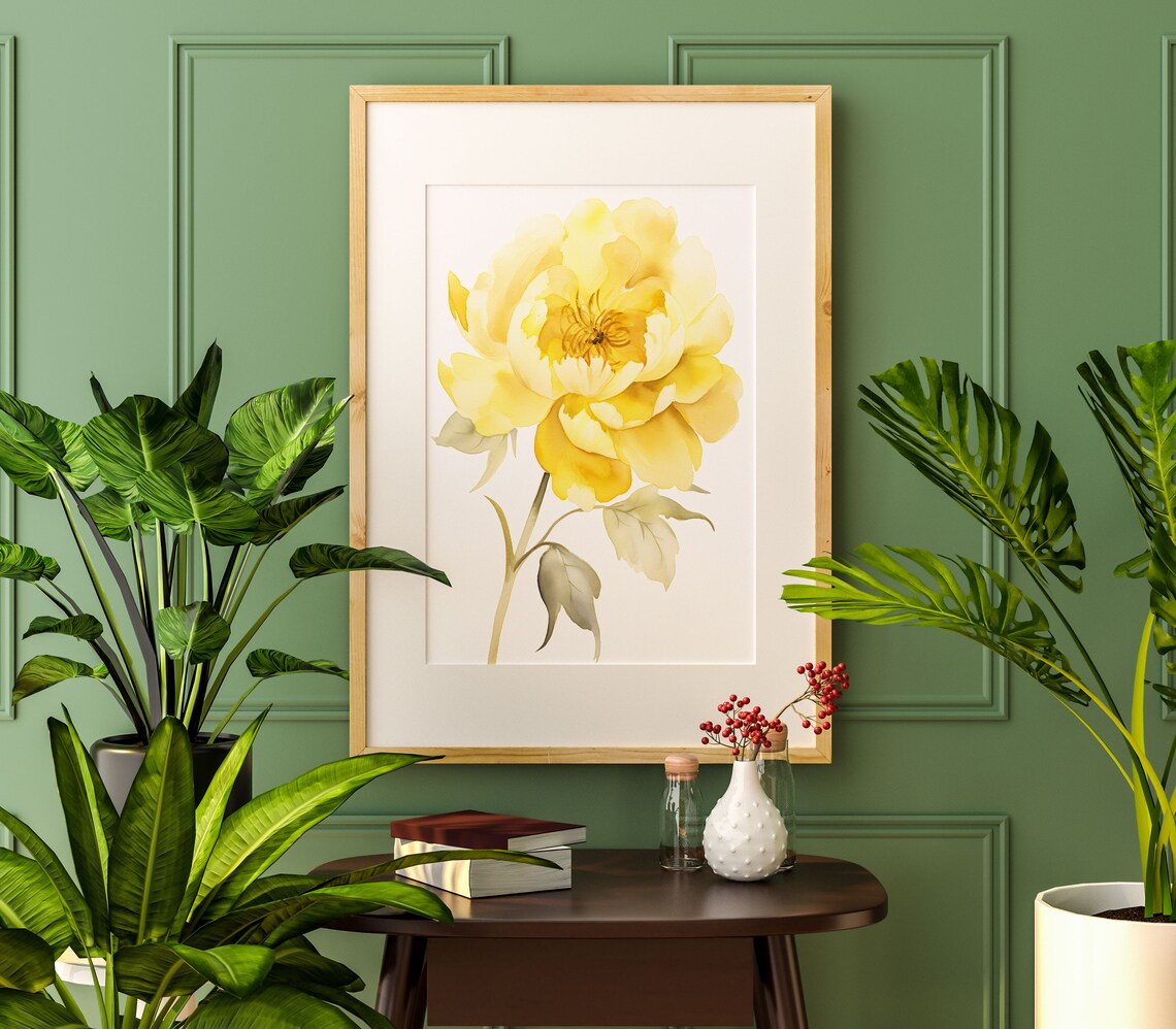 Yellow Peony Single Bloom Bright Watercolor Cheerful Floral Poster - Image 5