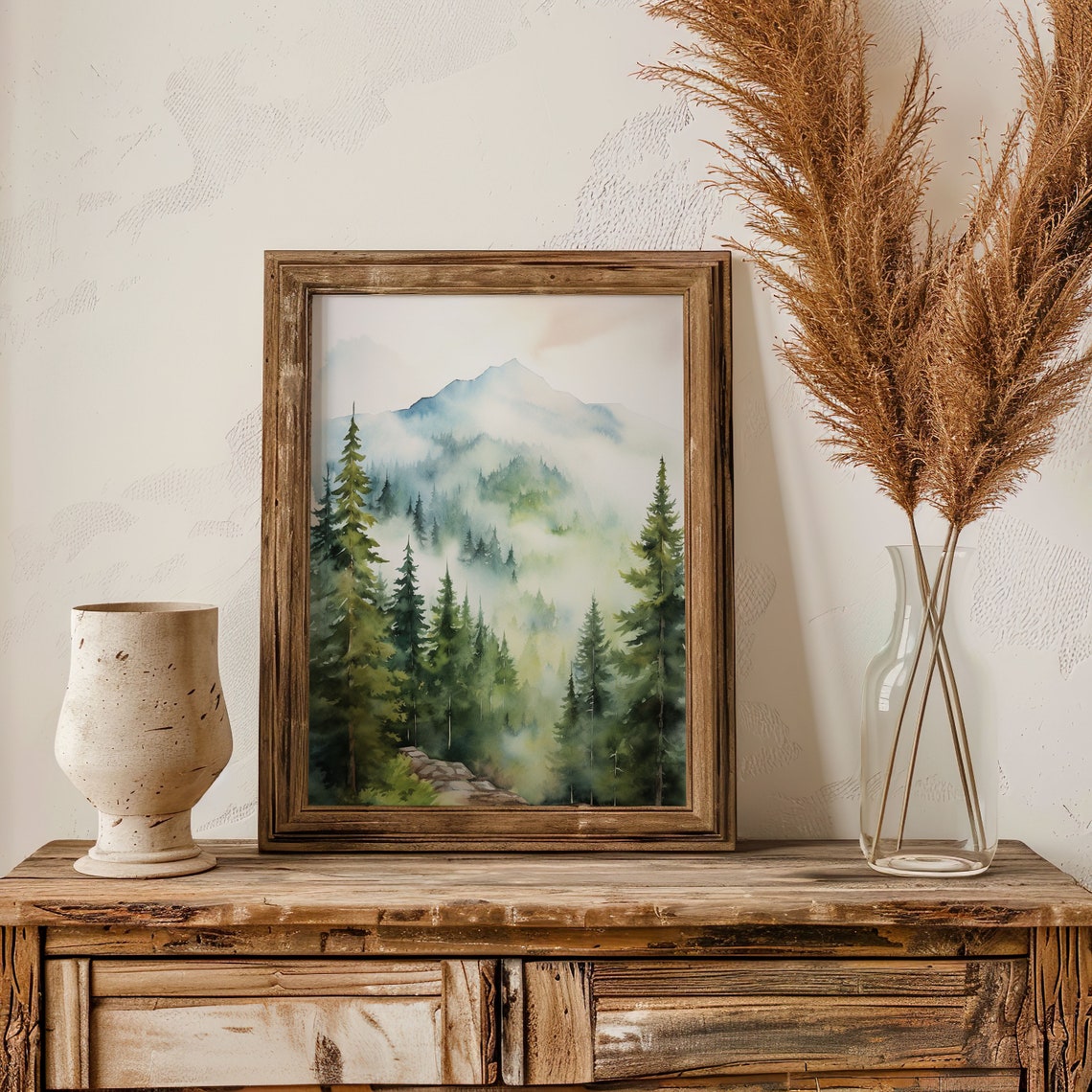 Misty Mountain Ridge Pine Forest Watercolor Painting Poster for Homes - Image 5