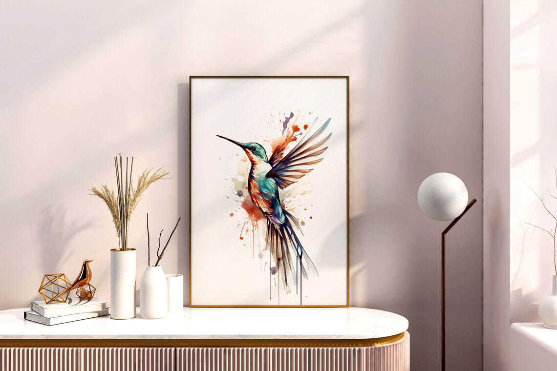 Colorful Hummingbird Watercolor Splash Flying Bird Art Poster - Image 4