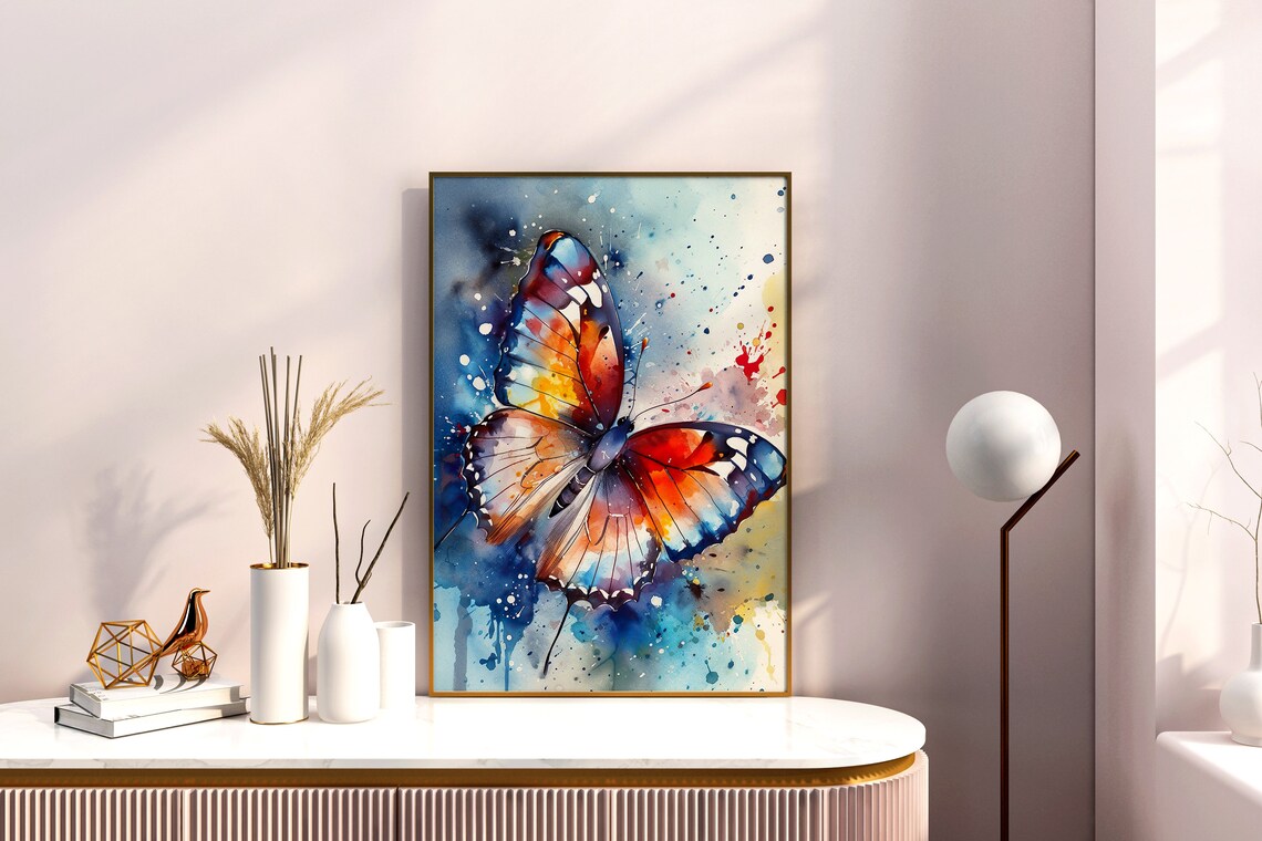 Butterfly Colorful Watercolor Art Orange Blue Wings Splash Poster - Image 5