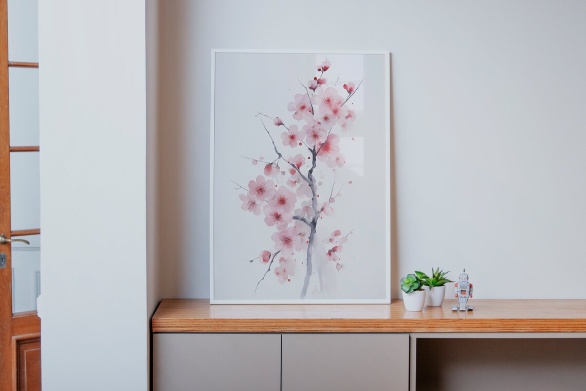 Pink Cherry Blossom Branch Watercolor Japanese Spring Poster - Image 4