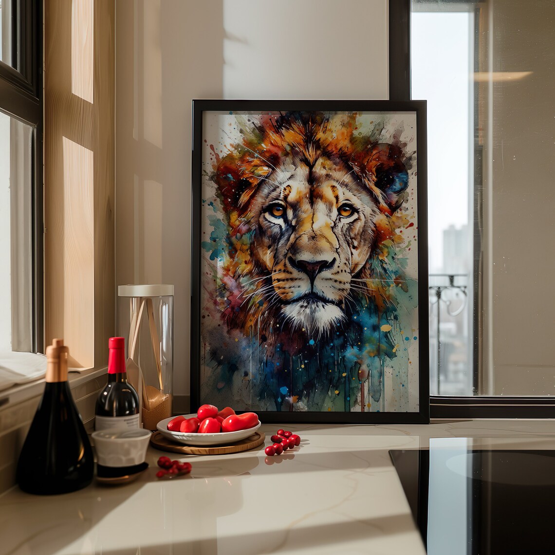 Lion Watercolor Portrait King of the Beasts Wildlife Art Poster - Image 4