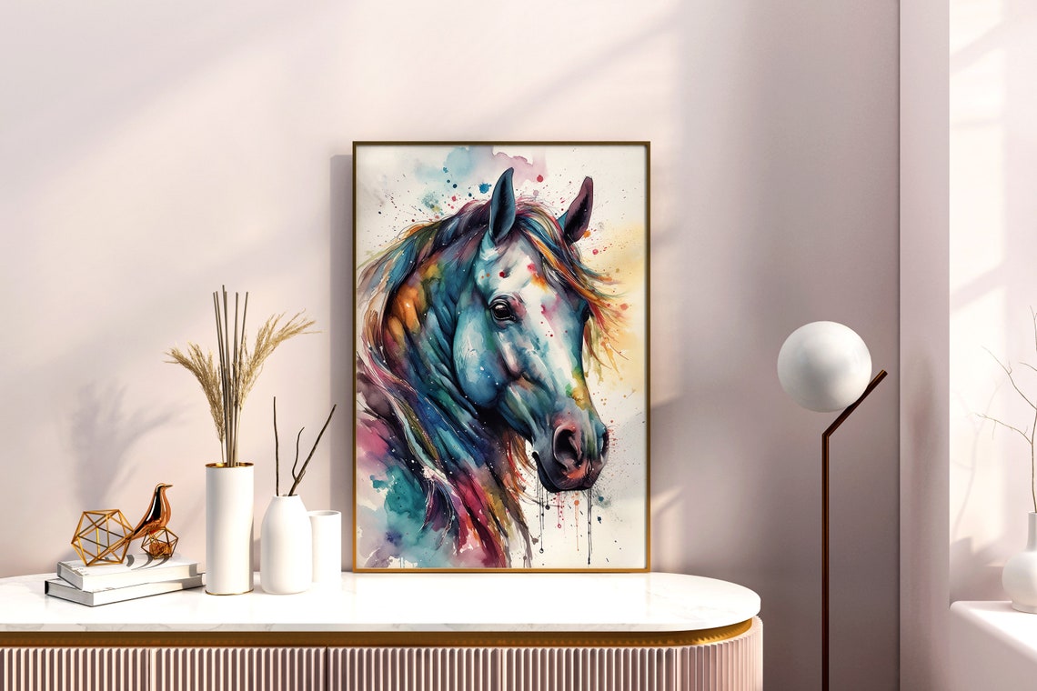 Colorful Rainbow Watercolor Horse Portrait Splash Art Poster - Image 4