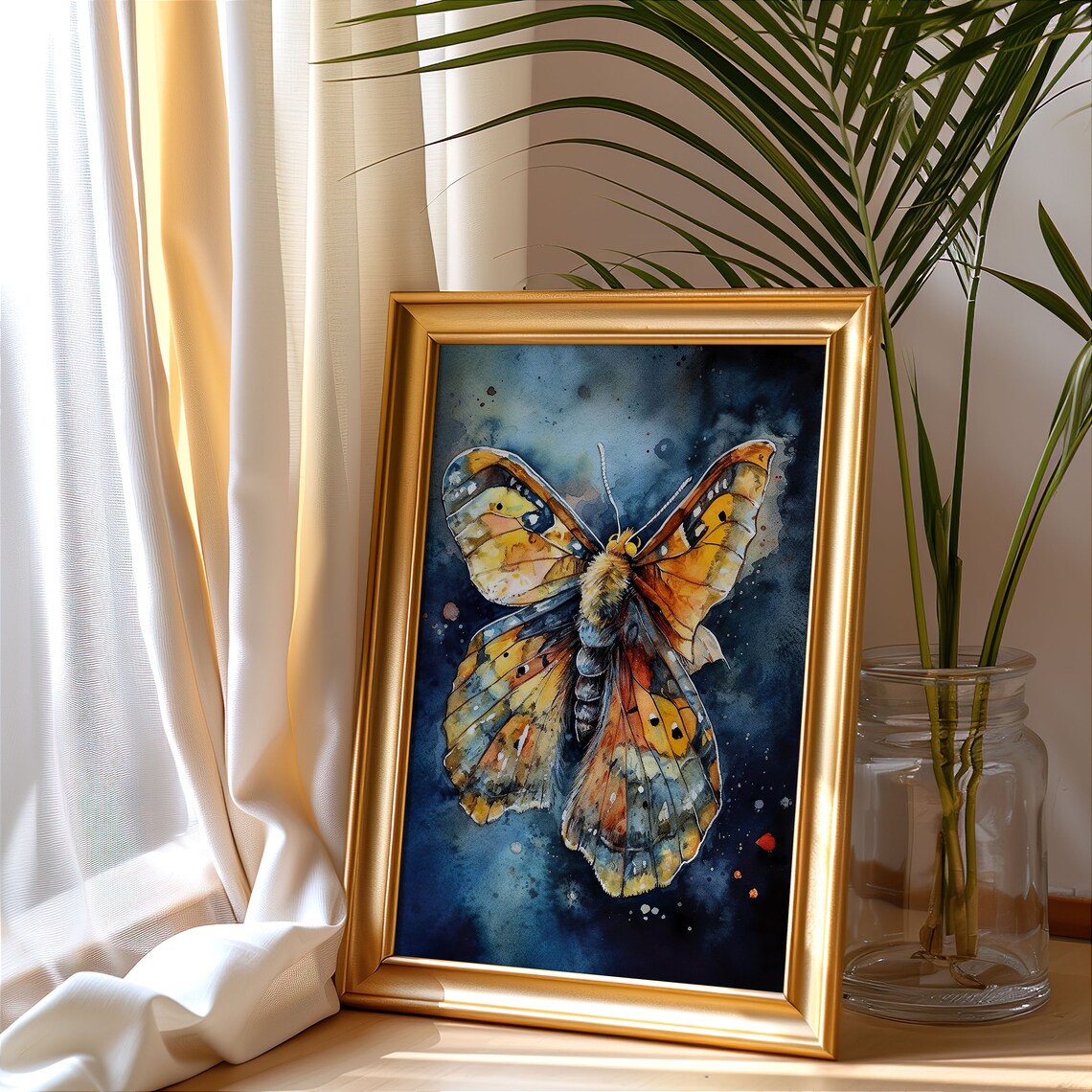 Orange Butterfly Watercolor Splash Dark Background Art Poster - Image 4