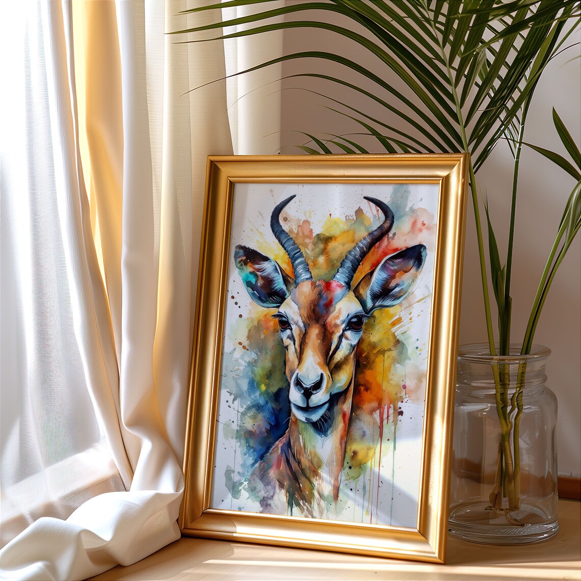 Kudu Colorful Watercolor Portrait Spiral Horned Antelope Art Poster - Image 5
