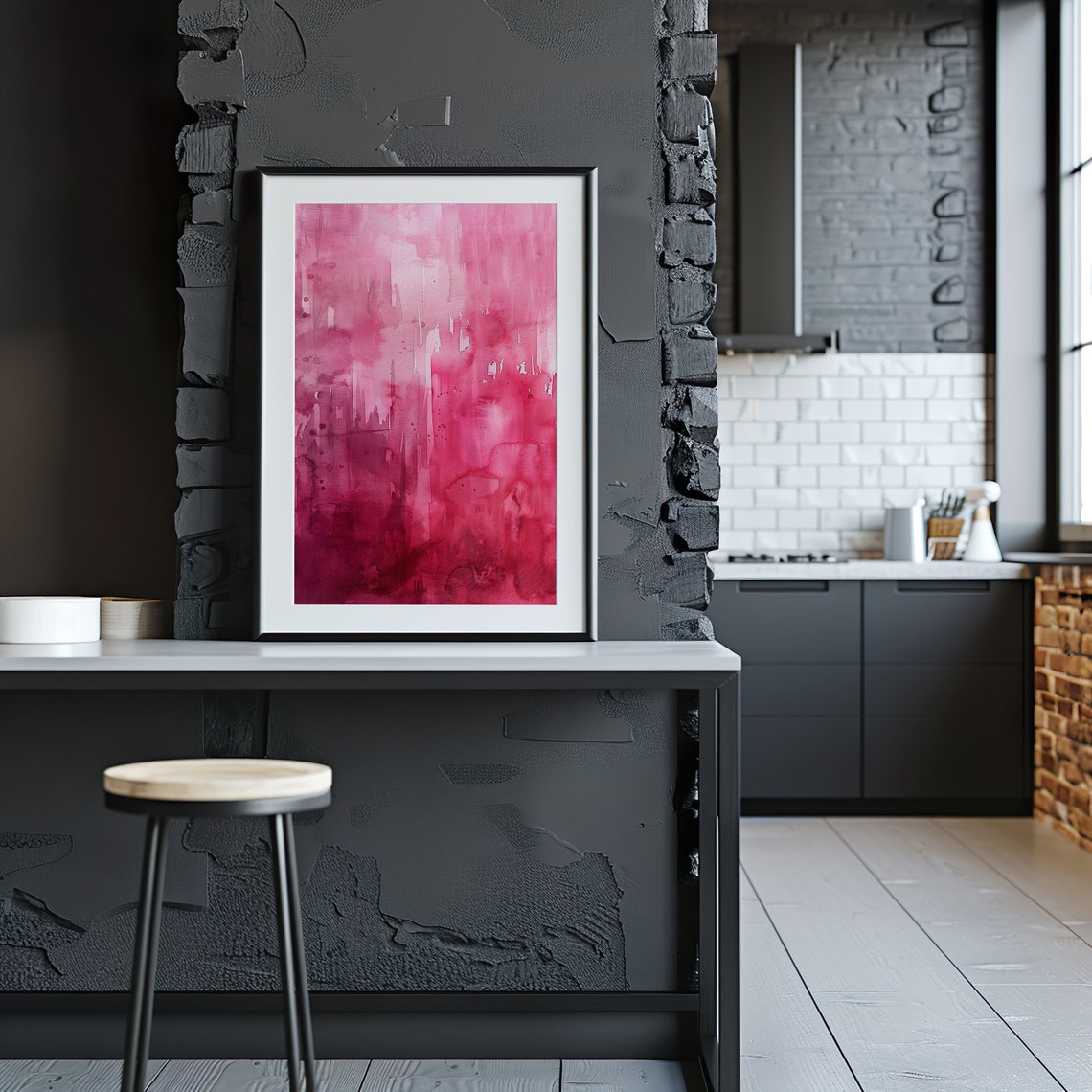 Pink Abstract Watercolor Modern Drips Textured Art Scene Poster - Image 4