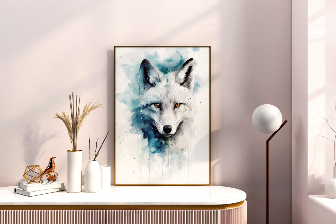 Arctic Fox Portrait Icy Blue Watercolor Winter Animal Poster - Image 5