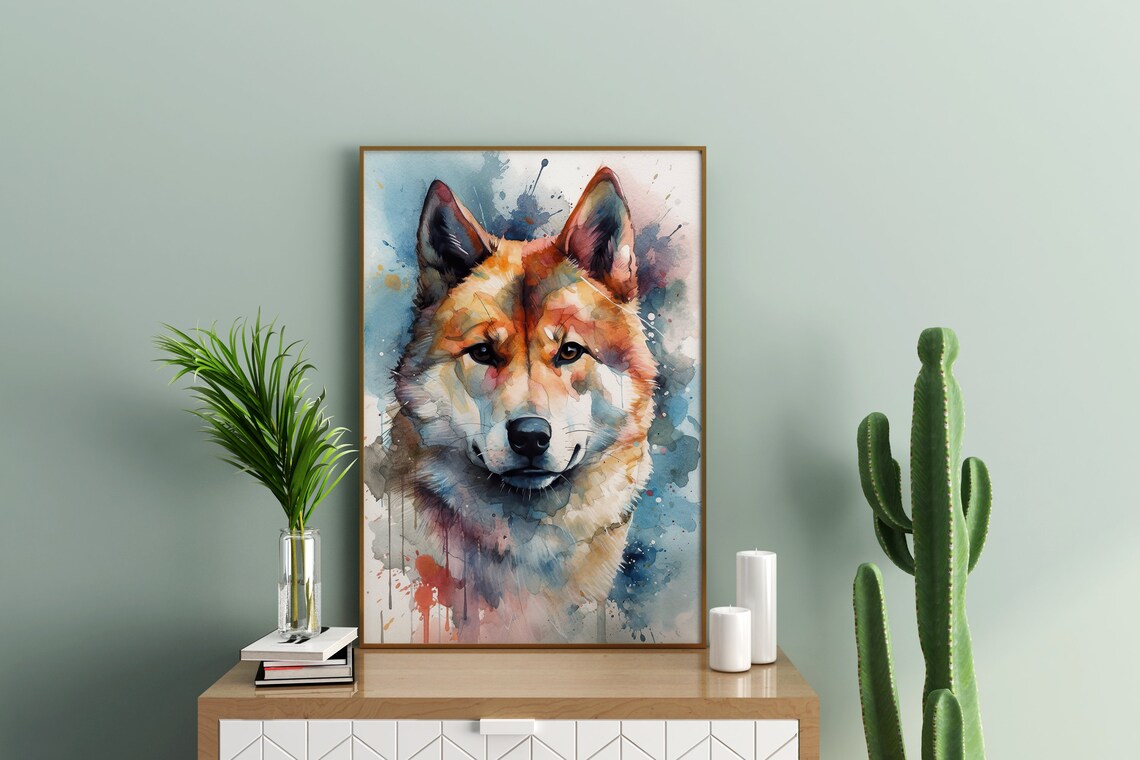 Akita Dog Watercolor Portrait Loyal Japanese Pet Animal Art Poster - Image 3