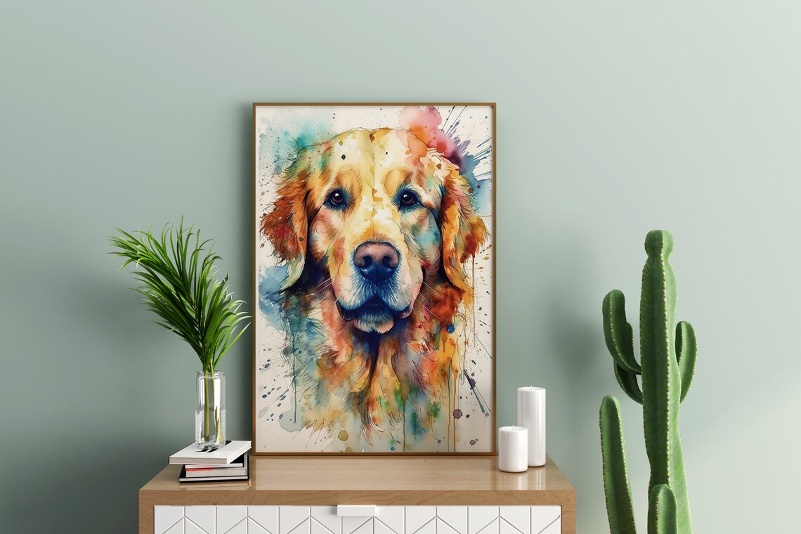 Golden Retriever Colorful Watercolor Dog Portrait Splash Art Poster - Image 2