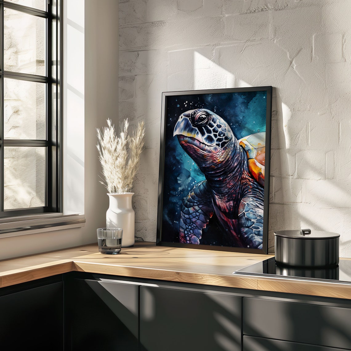 Sea Turtle Watercolor Portrait Deep Blue Ocean Animal Art Poster - Image 4