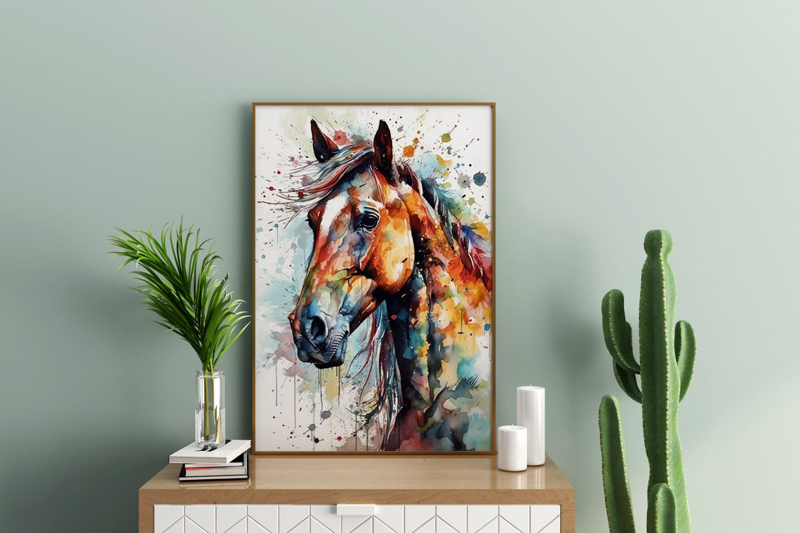 Browm Horse Painting Wall Art Poster Gift Watercolor Colorful Animal Painting Illustration Nature Wall Art Home Decor Print - Image 3