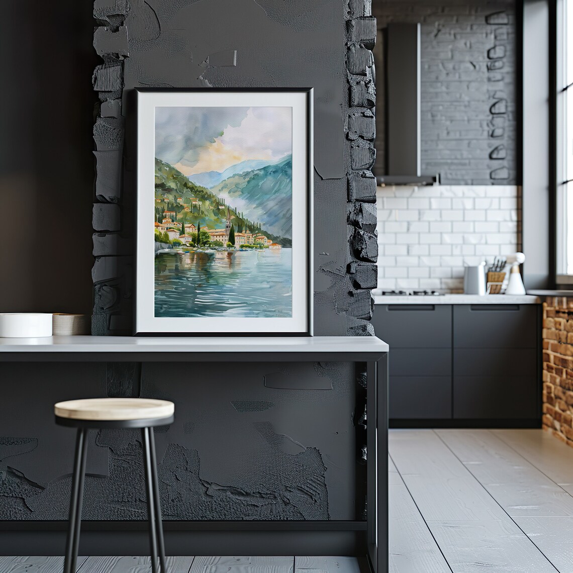 Italian Lakeside Village Watercolor Landscape Travel Art Poster - Image 2