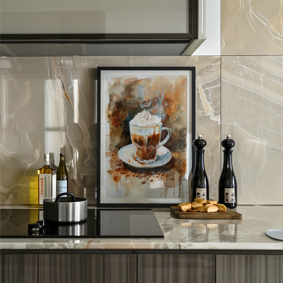 Steaming Latte Glass Watercolor Coffee Drink Cozy Scene Poster - Image 5