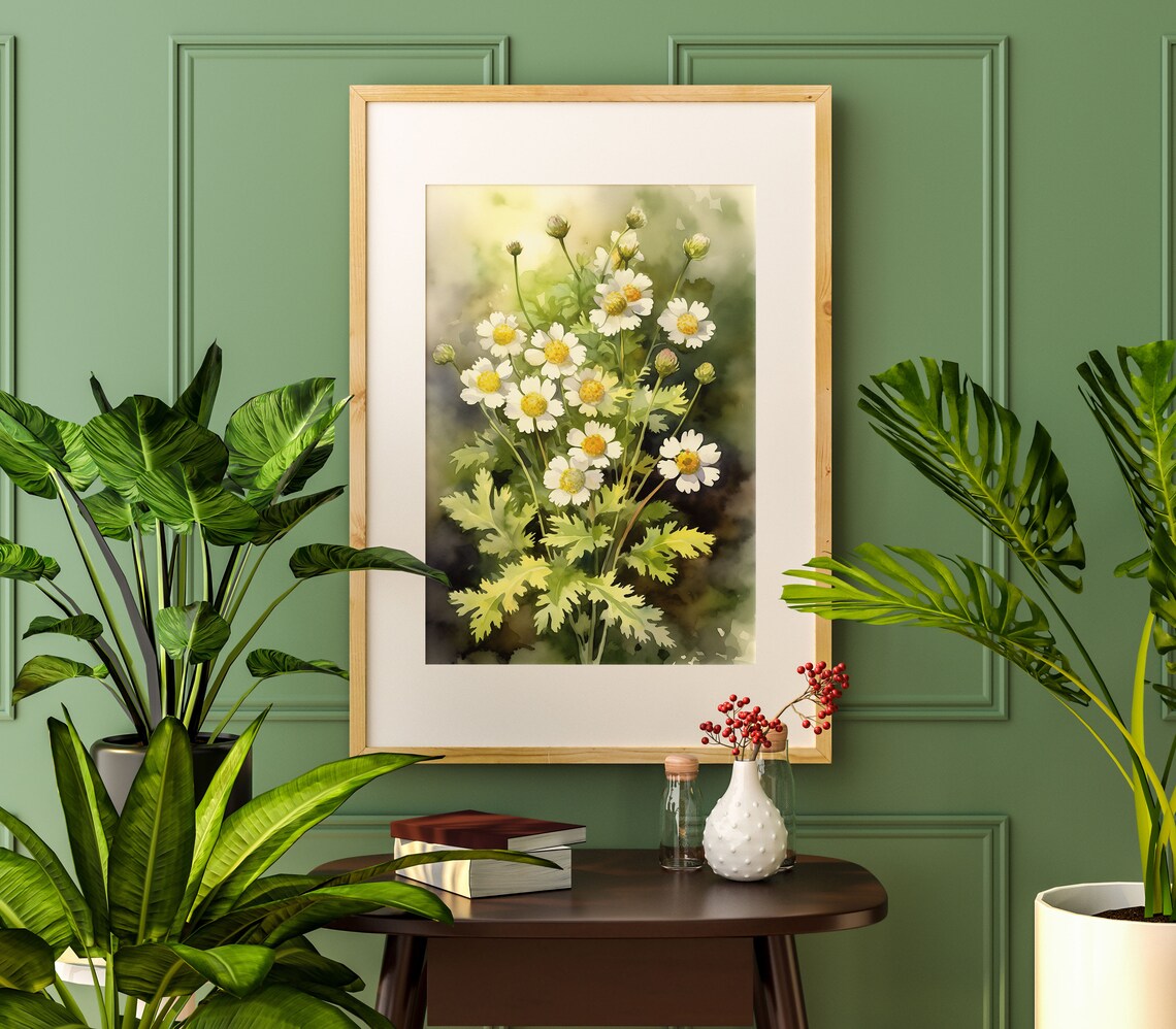 White Feverfew Daisy Watercolor Bouquet Delicate Flower Art Poster - Image 3
