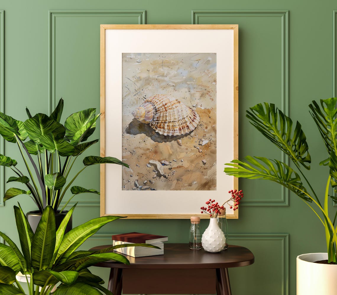Seashell Beach Sand Watercolor Coastal Shell Still Art Poster - Image 2