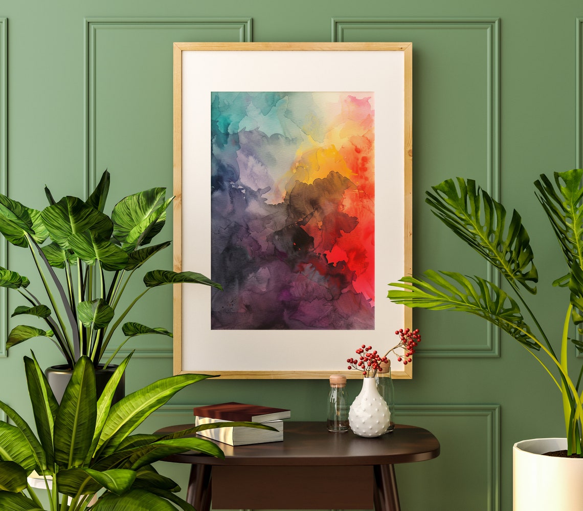 Bold Abstract Watercolor Large Color Wash Dramatic Scene Poster - Image 2
