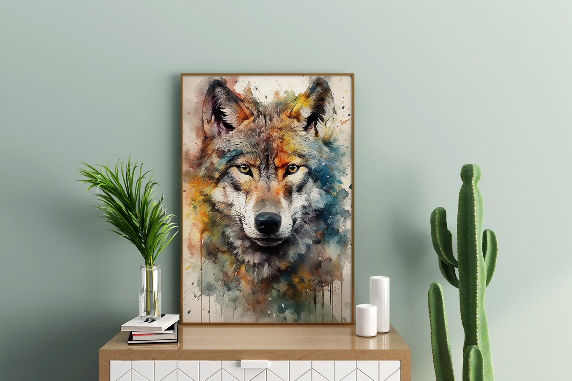 Gray Wolf Watercolor Portrait Wildlife Animal Head Art Poster - Image 3
