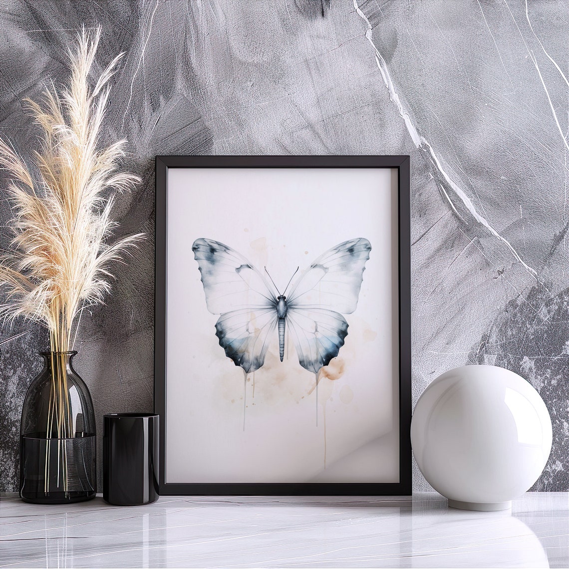 White Translucent Butterfly Watercolor Ethereal Wing Art Poster - Image 4
