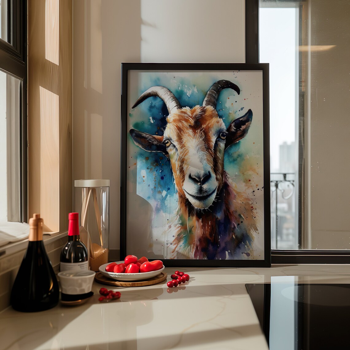 Goat Watercolor Portrait Brown Farm Animal Splash Art Poster - Image 5