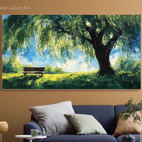 Serene Willow Tree Oil Painting On 3d Tranquil Garden Textured Wall Art Vibrant Landscape Oil Painting Living Room Wall Art