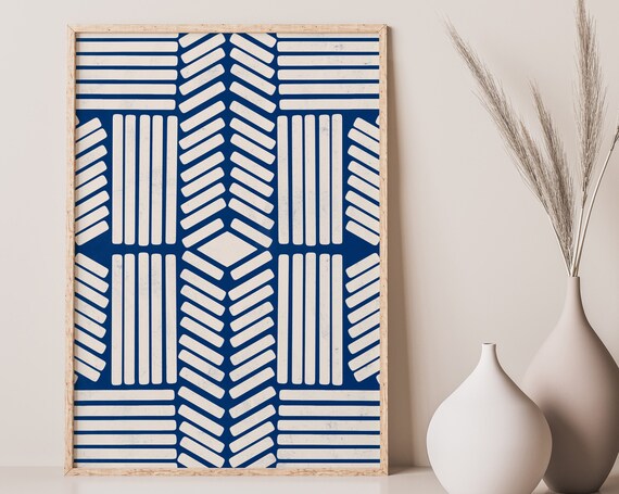 Minimalist Lines Art Royal Blue Wall Art Print Geometric Wall Art Abstract Line Art Blue And Beige Print Line Art Poster