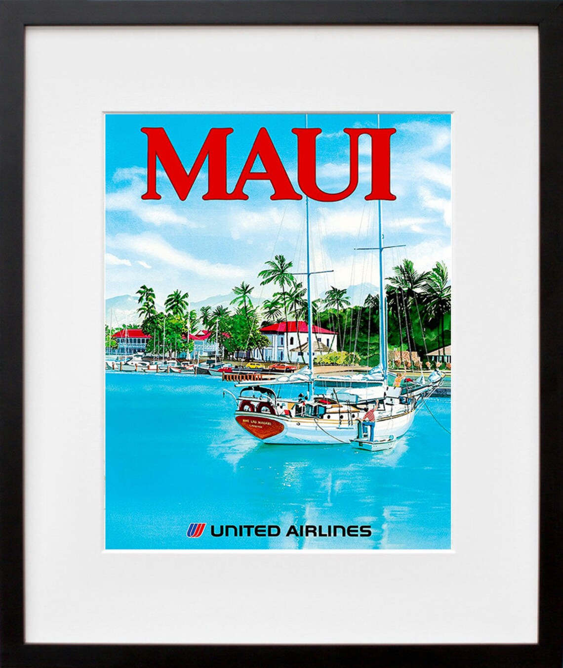 Maui Vintage Travel Poster, Hawaii Ocean Beach Art