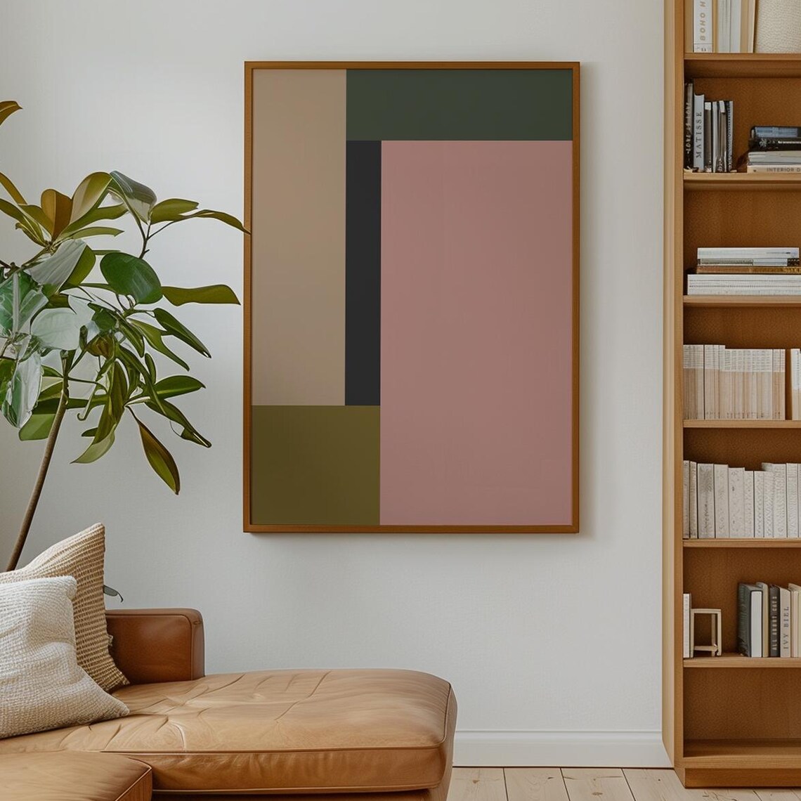 Sage Green Blush Geometric Color Block Mid Century Modern Wall Art