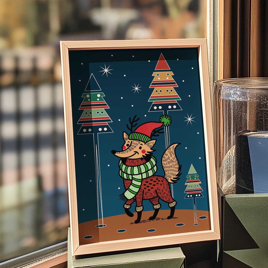 Funny Christmas Fox Poster, Holiday Animal Art Print - Image 5
