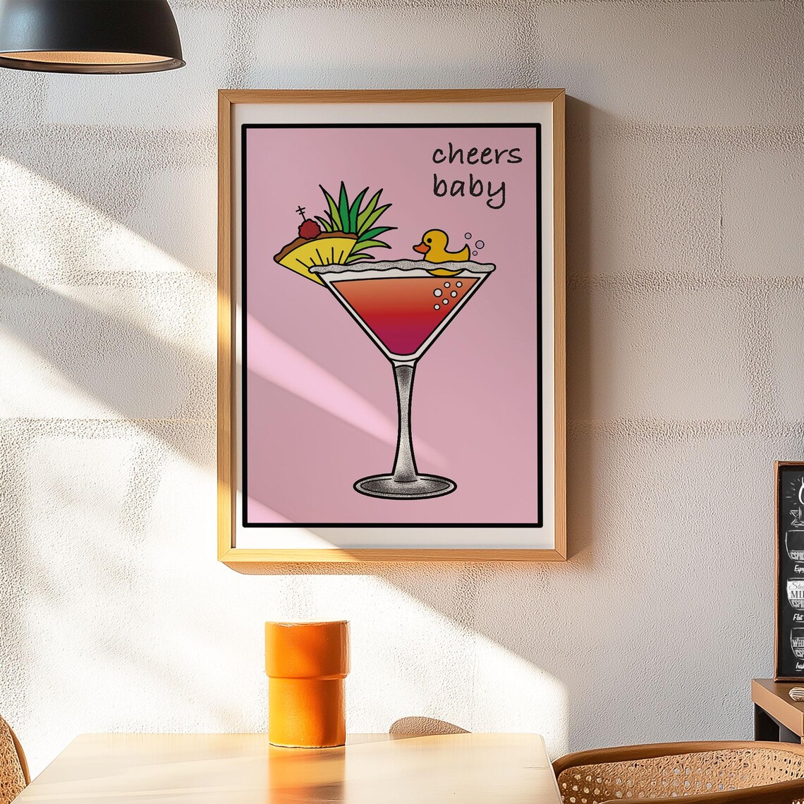 Cheers Baby Pink Martini Cocktail with Duck Fun Bar Decor Print - Image 4
