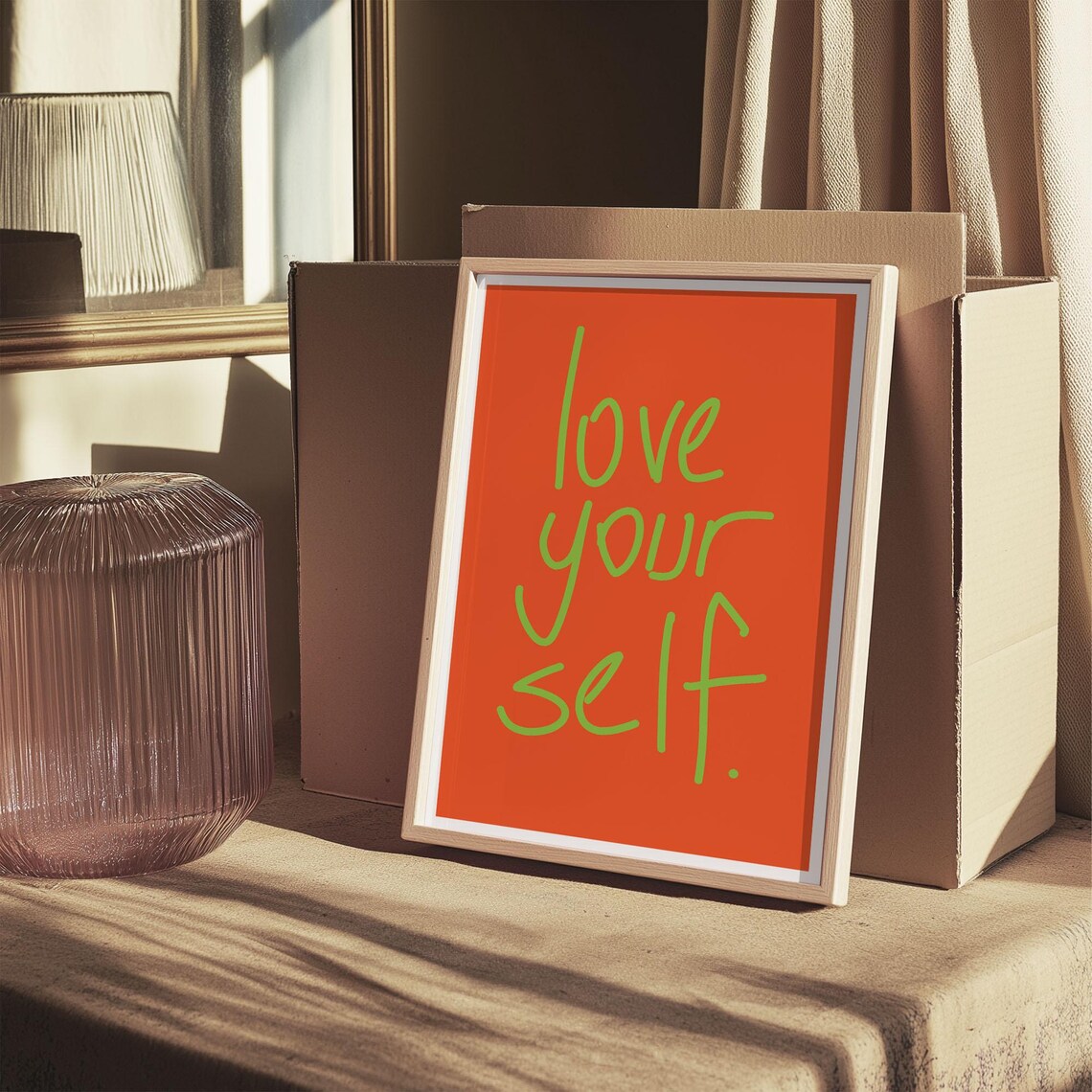 Love Your Self Orange Handwritten Affirmation Bold Color Wall Poster - Image 2